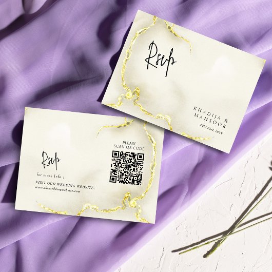 Luxe Goud Marmeren Textuur QR code Trouwen RSVP Informatiekaartje