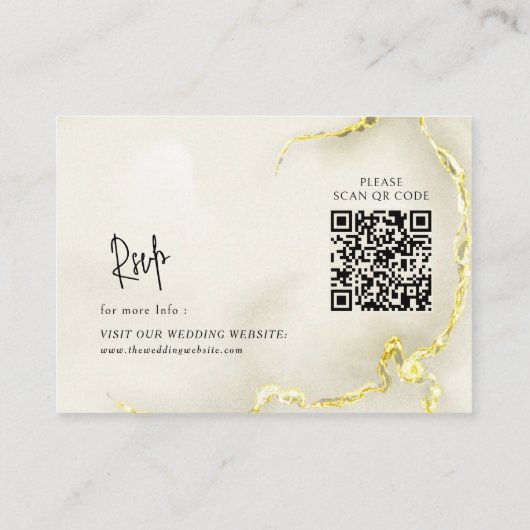 Luxe Goud Marmeren Textuur QR code Trouwen RSVP Informatiekaartje (Achterkant)