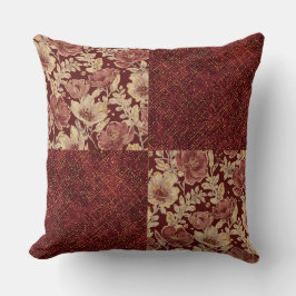 Luxe Goud Maroon Bloemen en Pixels Kussen