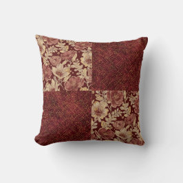 Luxe Goud Maroon Bloemen en Pixels Kussen