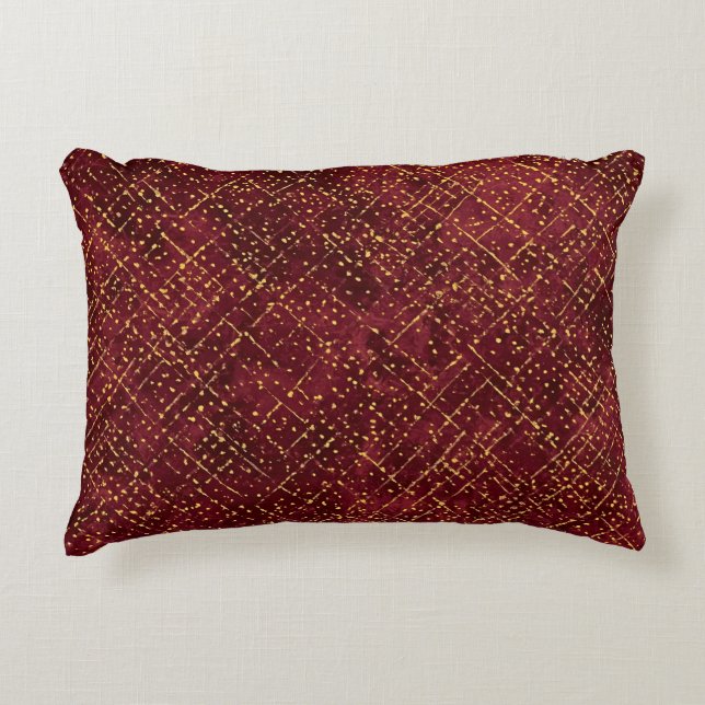 Luxe Goud Maroon Pixels, Elegant, Modern Accent Kussen (Voorkant)