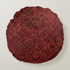 Luxe Goud Maroon Pixels, Elegant, Modern Rond Kussen