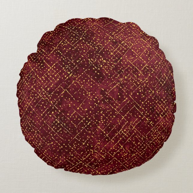 Luxe Goud Maroon Pixels, Elegant, Modern Rond Kussen (Voorkant)