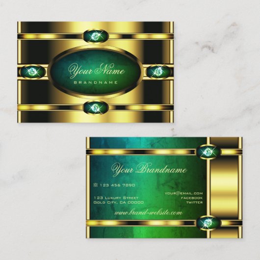 Luxe goud met Blauwgroen marmer en faux strass Visitekaartje (Voorkant / Achterkant)