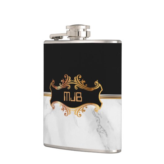 Luxe Goud met Zwart en Wit Marmer Heupfles (Links)