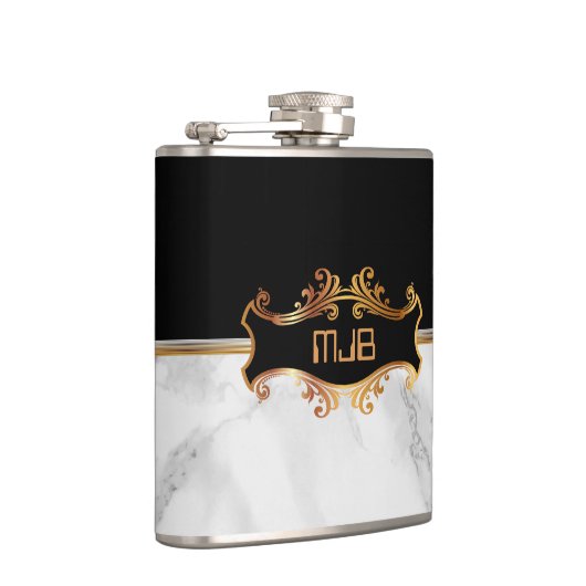Luxe Goud met Zwart en Wit Marmer Heupfles (Rechts)
