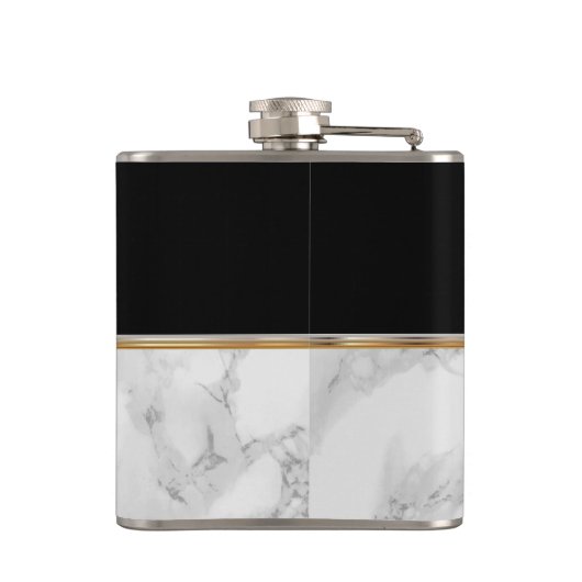 Luxe Goud met Zwart en Wit Marmer Heupfles (Achterkant)