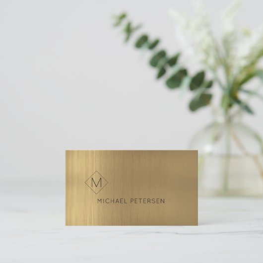 Luxe goud metallic elegant monogram visitekaartje (Staand voorkant)