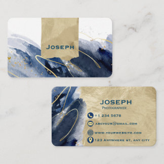 Luxe Goud & Navy Abstract Fotograaf Zakelijk  Visitekaartje