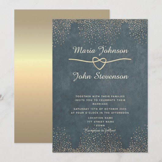 Luxe Goud Navyblauw Chic Bruiloft Kaart (Voorkant / Achterkant)