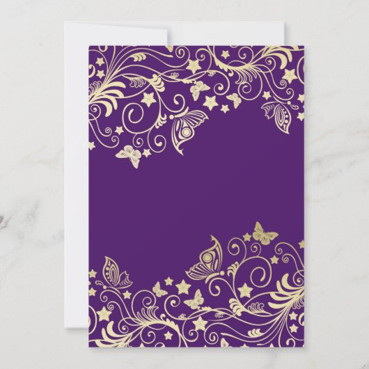 Luxe Goud Paarse Bloemen Swirls Douche Invite Kaart (Achterkant)