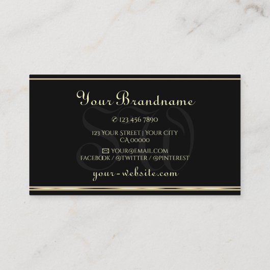 Luxe Goud Paarse Glitter Initialen Zwart Goud Visitekaartje (Achterkant)