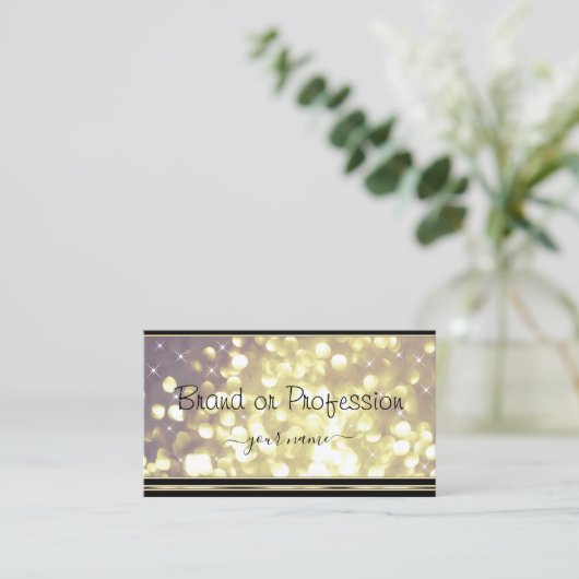 Luxe Goud Paarse Glitter Sterren Zwart en Gouden Visitekaartje (Staand voorkant)