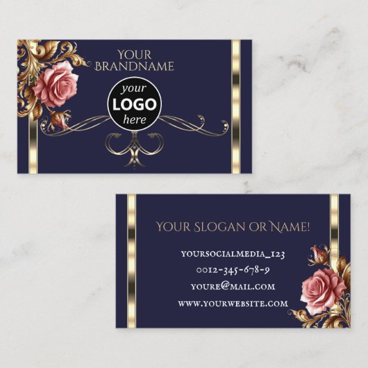 Luxe Goud  Roos Donkerblauw met Logo Visitekaartje (Voorkant / Achterkant)