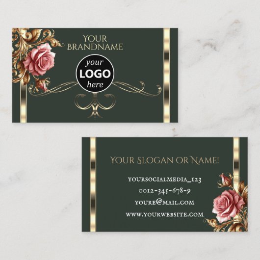 Luxe Goud  Roos Zwart Logo Sjabloon Visitekaartje (Voorkant / Achterkant)