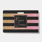 Luxe Goud Roze Glitter Strepen - Badge (Achterkant)