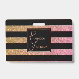Luxe Goud Roze Glitter Strepen - Badge