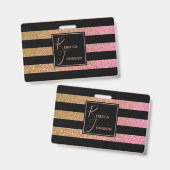 Luxe Goud Roze Glitter Strepen - Badge (Voor- en achterkant)