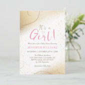 Luxe Goud & Roze Meisje Baby shower Invitation Kaart (Staand voorkant)