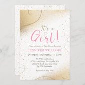 Luxe Goud & Roze Meisje Baby shower Invitation Kaart (Voorkant / Achterkant)