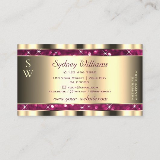 Luxe Goud Roze Sparkle Glitter Sterren Monogram Visitekaartje (Achterkant)