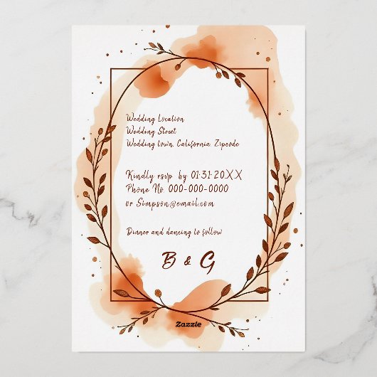 Luxe goud rustieke boho bloemenbruiloft folie uitnodiging (Achterkant)