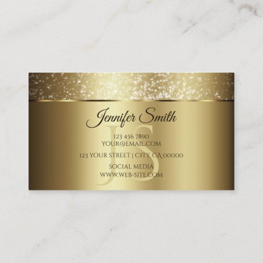 Luxe Goud Sparkling Glitter en Monogram Chic Visitekaartje (Achterkant)