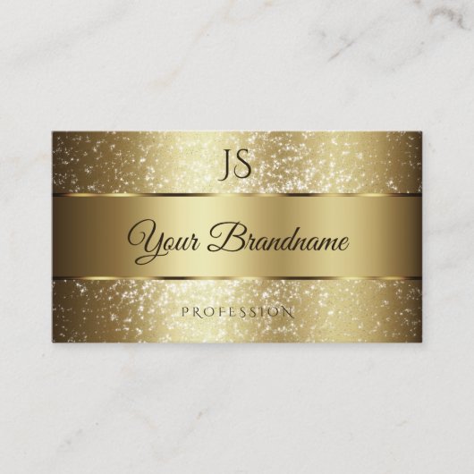 Luxe Goud Sparkling Glitter en Monogram Chic Visitekaartje (Voorkant)