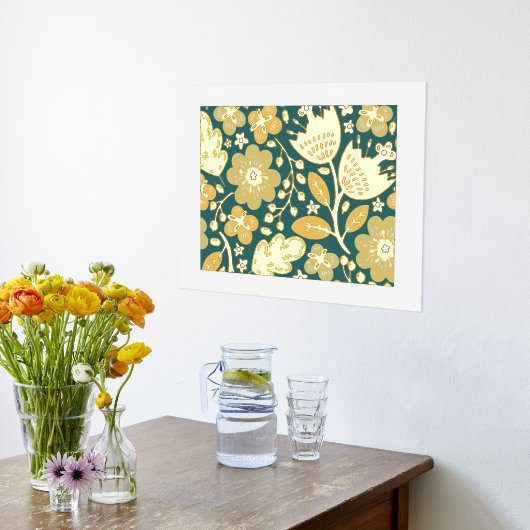 Luxe Goud Stoffig Blauw abstract Modern Flower Rea Folie Afdrukken (Laag (Keuken))