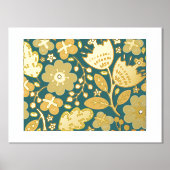 Luxe Goud Stoffig Blauw abstract Modern Flower Rea Folie Afdrukken (Voorkant)