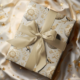 Luxe Goud & Taupe Vogelornament Cadeaupapier