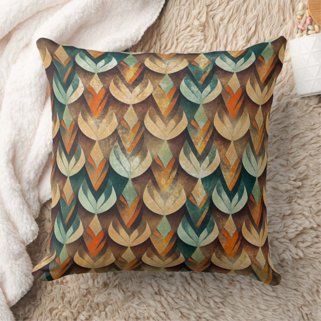 Luxe Goud Teal Art Deco Abstract Patroon Kussen (Deken)