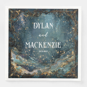 Luxe Goud Teal Nevel Hemelgolf Abstract Servet