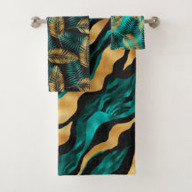 Luxe Goud Teal Tijgerstreep & Tropische Bladeren