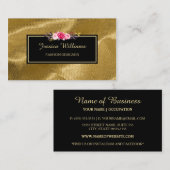 Luxe Goud Textiel Roze Bloemen Mode Designer Visitekaartje (Voorkant / Achterkant)