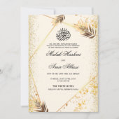 Luxe Goud Verlaat Islamitische Moslim Bruiloft Kaart (Voorkant)