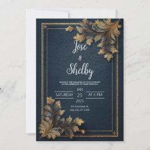 Luxe Goud Werveling Marineblauw Sieraad Bruiloft Kaart