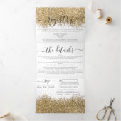 Luxe Goud Wit Glitter Registry Detail RSVP Drieluik Uitnodiging (Binnen)