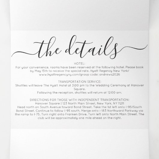 Luxe Goud Wit Glitter Registry Detail RSVP Drieluik Uitnodiging (Binnenkant midden)