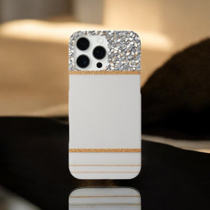 Luxe Goud & Wit Glitter Shield iPhone 16 Pro Max Hoesje