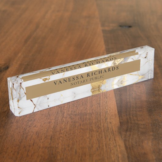 Luxe Goud Wit Grijs Elegant Notaris Naambordje (Zijkant)