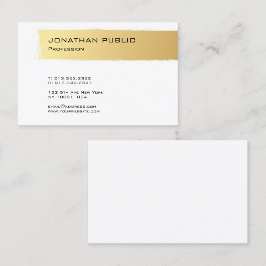 Luxe Goud Wit Modern Elegant Eenvoudig Ontwerp Visitekaartje (Voorkant / Achterkant)