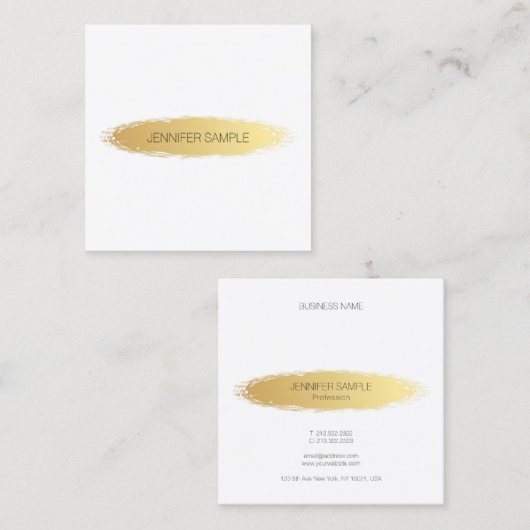 Luxe Goud Wit Modern Elegant Eenvoudig Vlak Vierkante Visitekaartje (Voorkant / Achterkant)