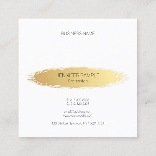 Luxe Goud Wit Modern Elegant Eenvoudig Vlak Vierkante Visitekaartje (Achterkant)