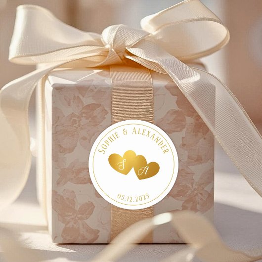 Luxe Goud Witte Monogram Huwelijksgunst Cadeau Ronde Sticker