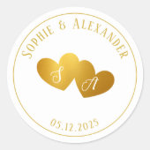 Luxe Goud Witte Monogram Huwelijksgunst Cadeau Ronde Sticker (Voorkant)