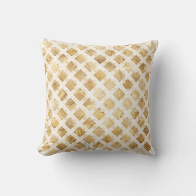 Luxe, goud witte roosterpatroon, kruisvormig kussen (Voorkant)