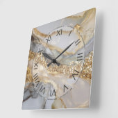 Luxe goud & witte stromende marmer vierkante klok (Hoek)
