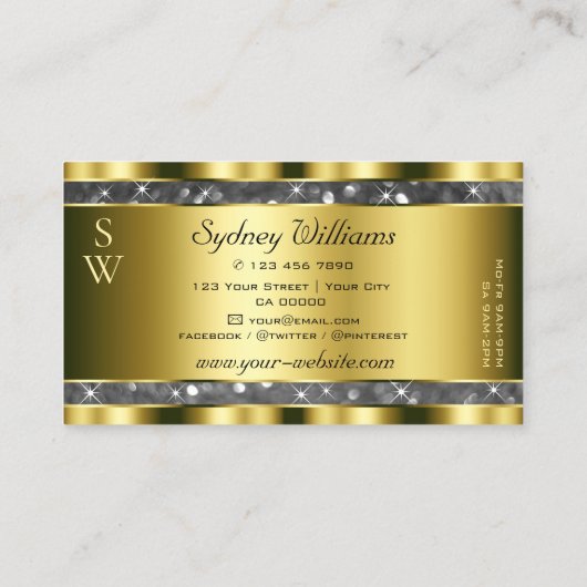 Luxe Goud Zilver Glitter Sterren Monogram Edel Visitekaartje (Achterkant)