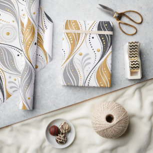 Luxe Goud Zilver Zwart Art Deco Abstract Patroon Cadeaupapier